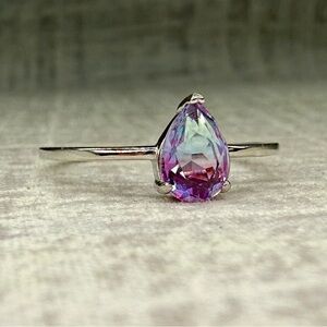 New Sterling Silver & Pear-Cut Lab Candy Tourmaline Ring, Size 7